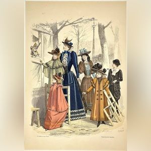 Print French Fashion Plate by Jules Davis (1808-1892) H. Lefevre Imp. Paris
